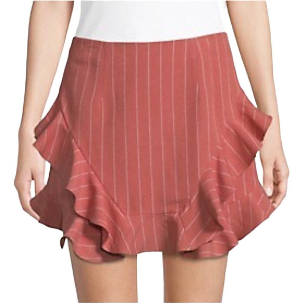 Saylor Jayce Striped Ruffle Linen Blend Mini Skirt in Orange Size Large